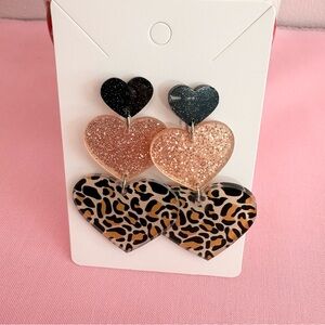 Valentine’s Heart Shaped Leopard Print Sparkle Earrings